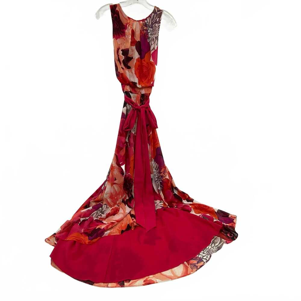 Eliza J Pink Floral Maxi Dress | Keyhole Neck, Lined, Removable Belt | Size 10